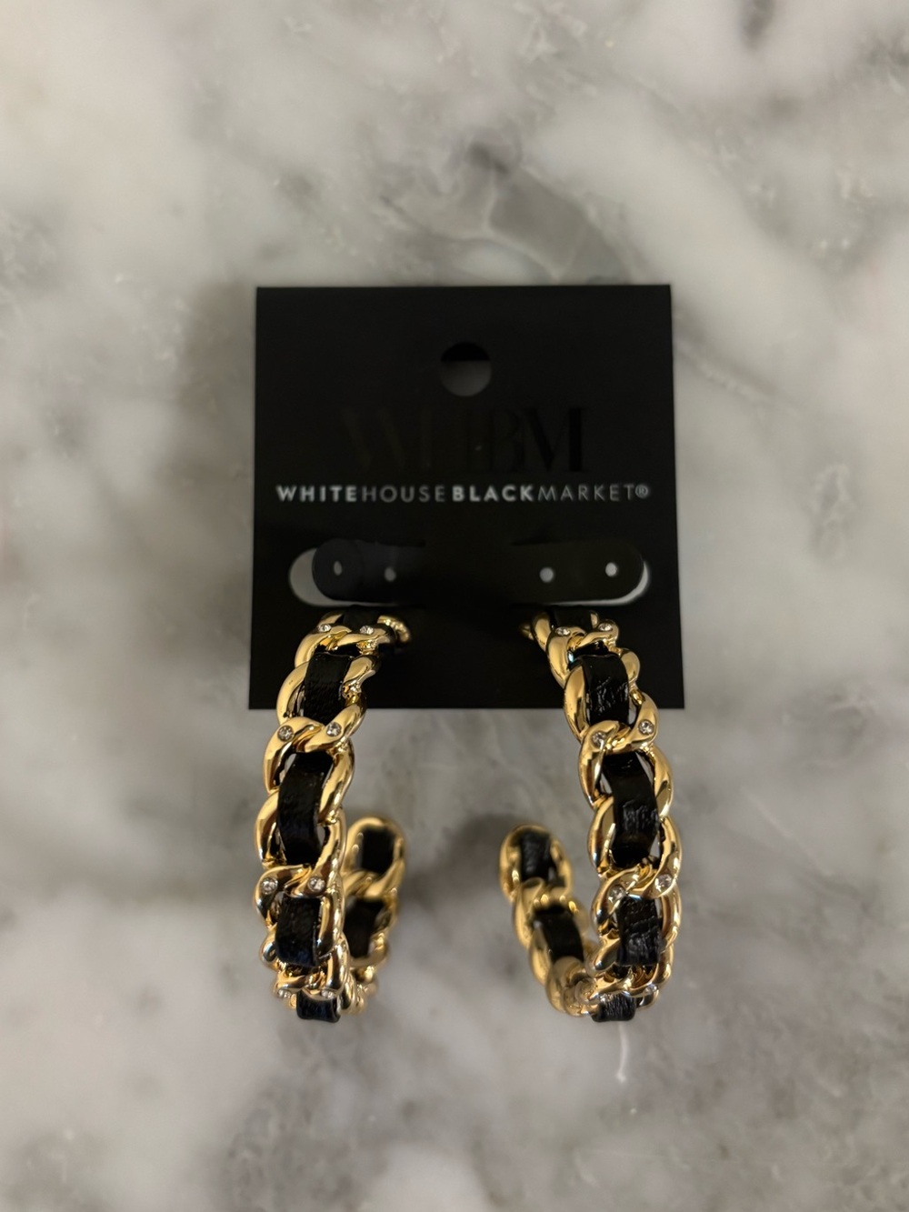White House Black Market Gold and Black Chain-Link Hoop Earrings